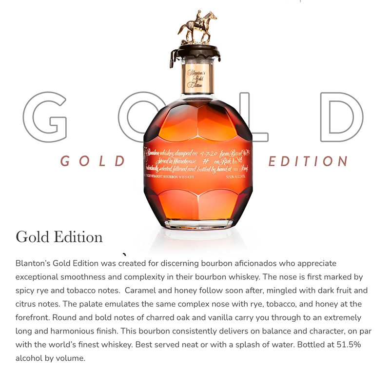 Blanton's Gold Edition Kentucky Straight Bourbon Whiskey 700ml 51.5% 波兰顿金标威士忌
