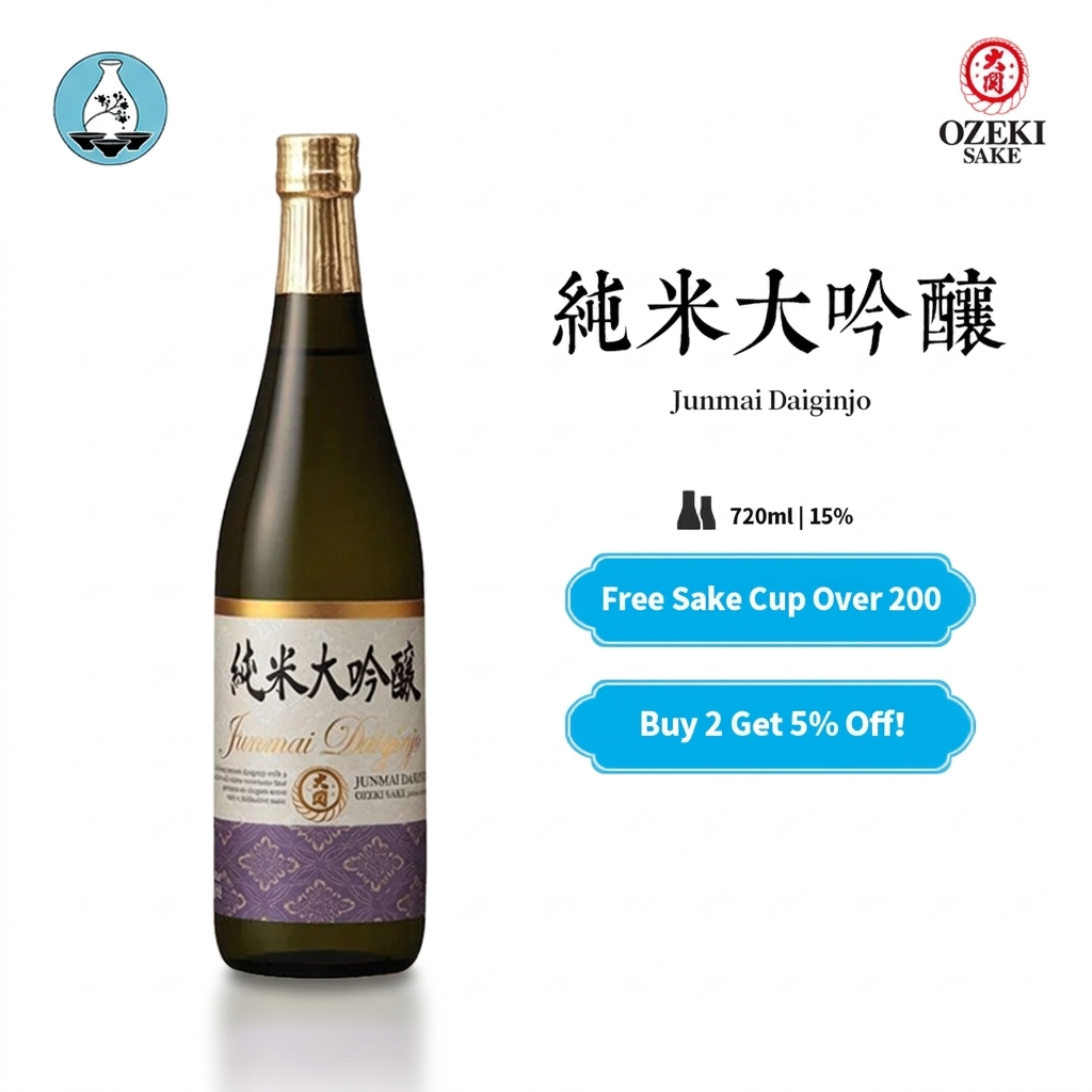 Ozeki Junmai Daiginjyo Sake Mellow Faint Sweetness Aromatic Derived From Rice 15% 720ml大関