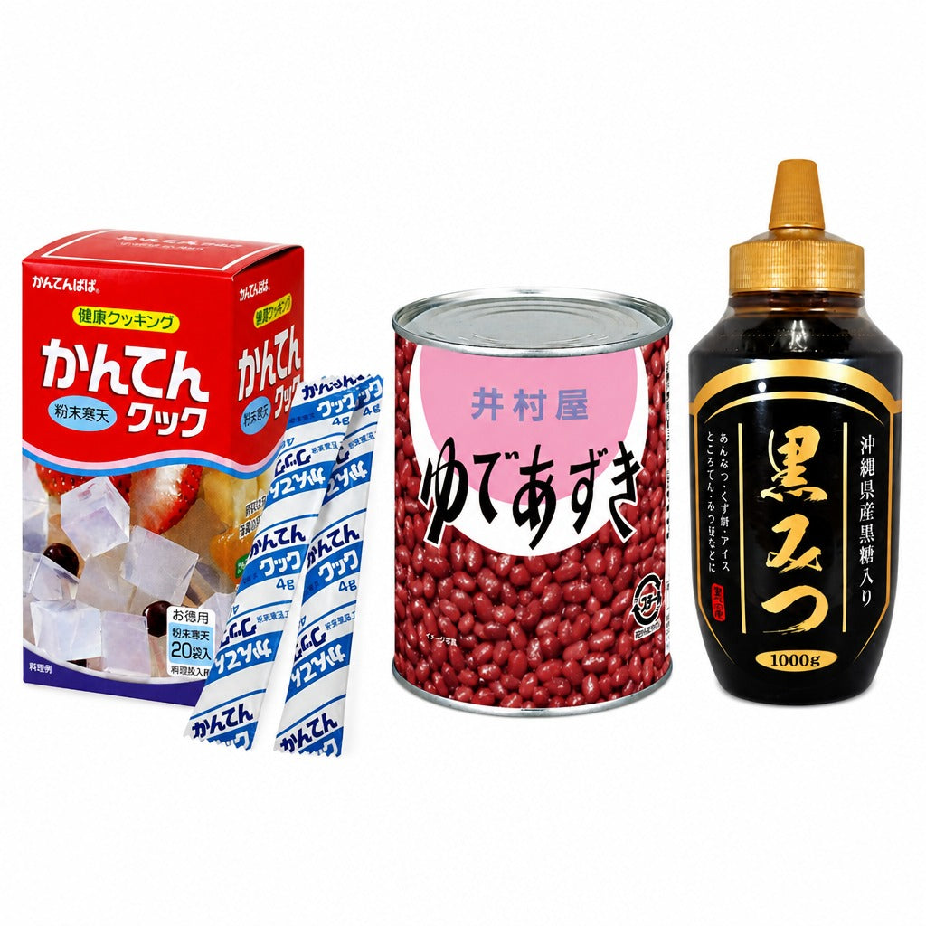 Japan Azuki Kuromitsu Kanten Dessert Kit – Agar Agar Powder, Sweet Red Beans & Brown Sugar Syrup
