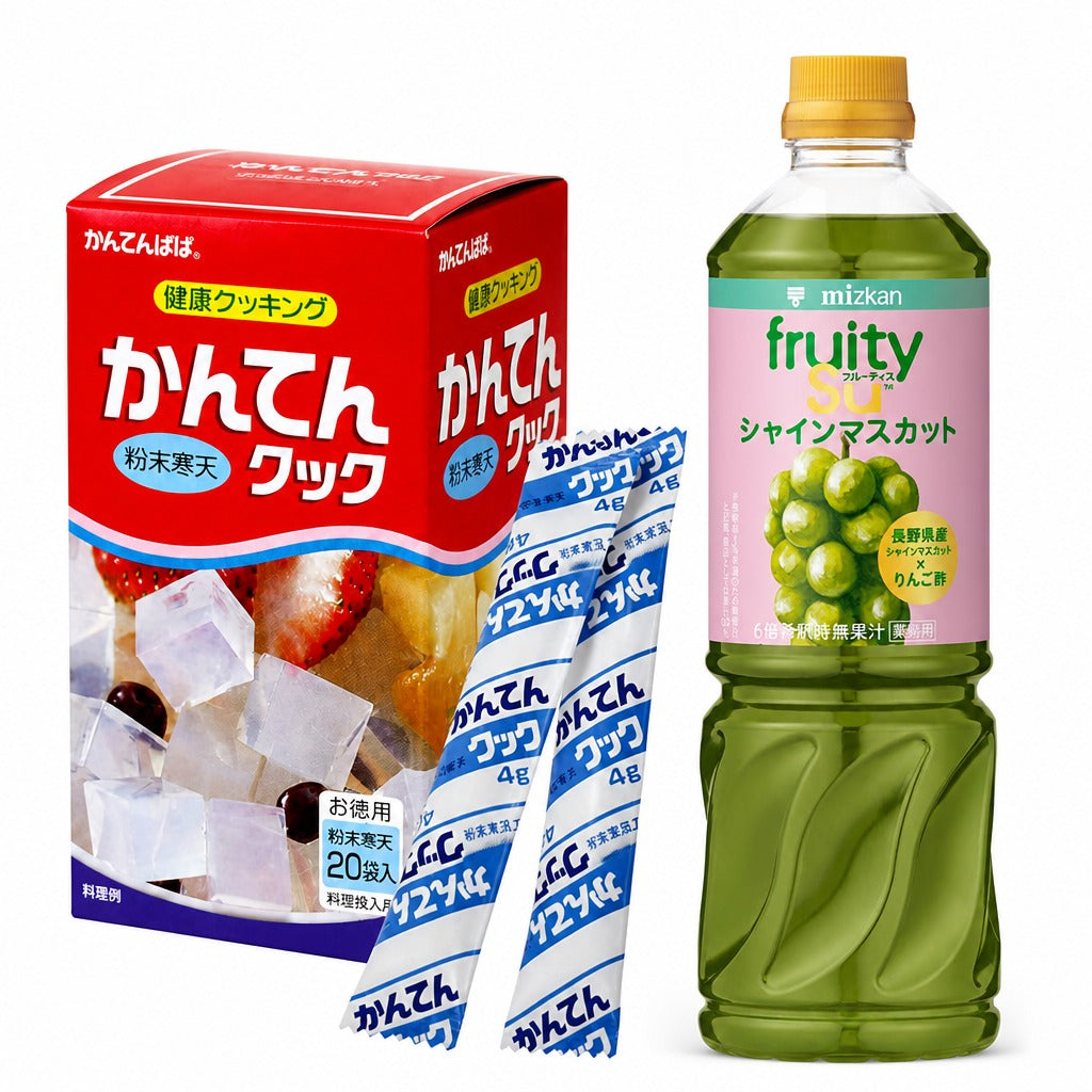 Japan Fruity Vinegar Agar Jelly Kit – Kanten Agar Powder with 5 Mizkan Fruit Vinegar Concentrate Flavors