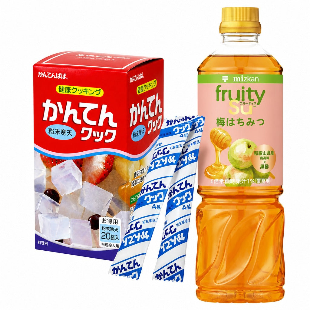Japan Fruity Vinegar Agar Jelly Kit – Kanten Agar Powder with 5 Mizkan Fruit Vinegar Concentrate Flavors