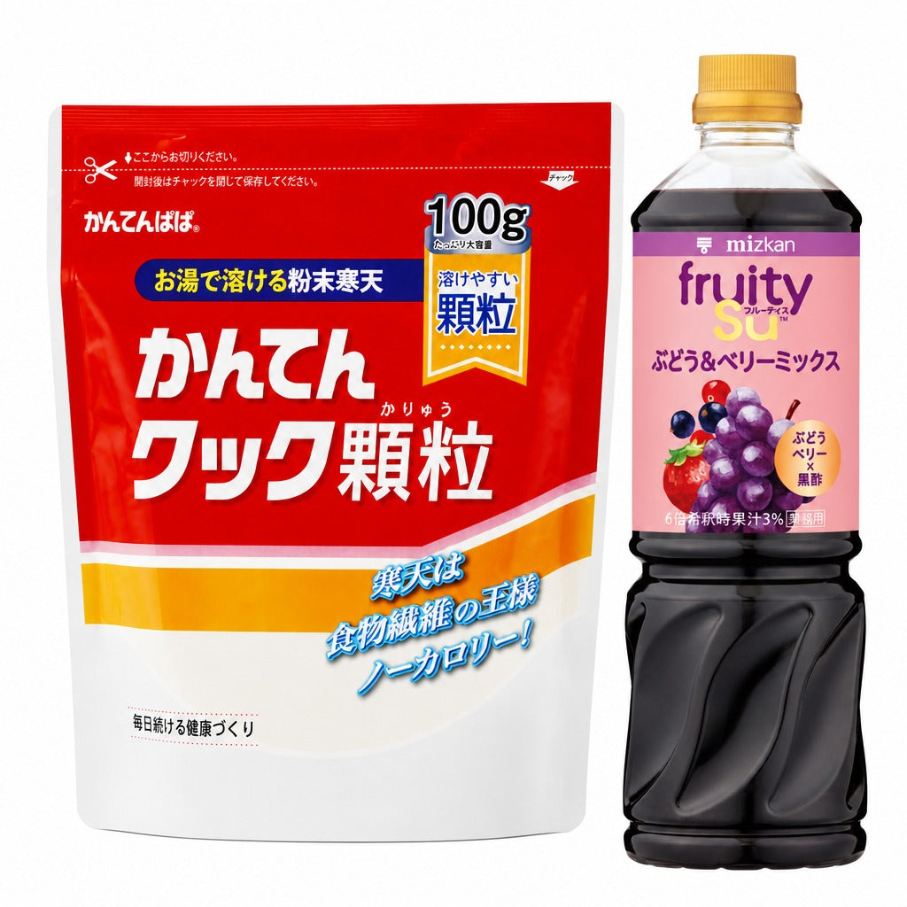 Japan Fruity Vinegar Agar Jelly Kit – Granulated Agar Agar with 5 Mizkan Fruit Vinegar Concentrate Flavors