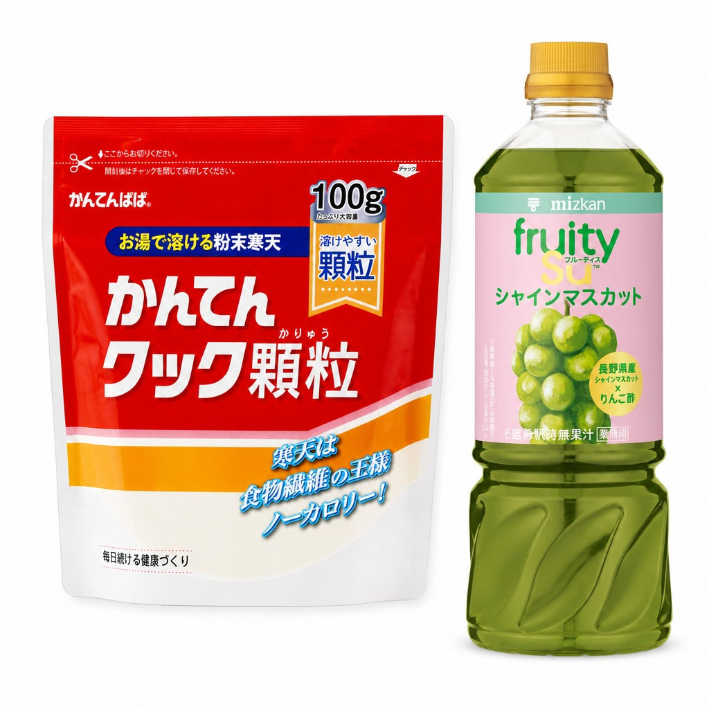 Japan Fruity Vinegar Agar Jelly Kit – Granulated Agar Agar with 5 Mizkan Fruit Vinegar Concentrate Flavors