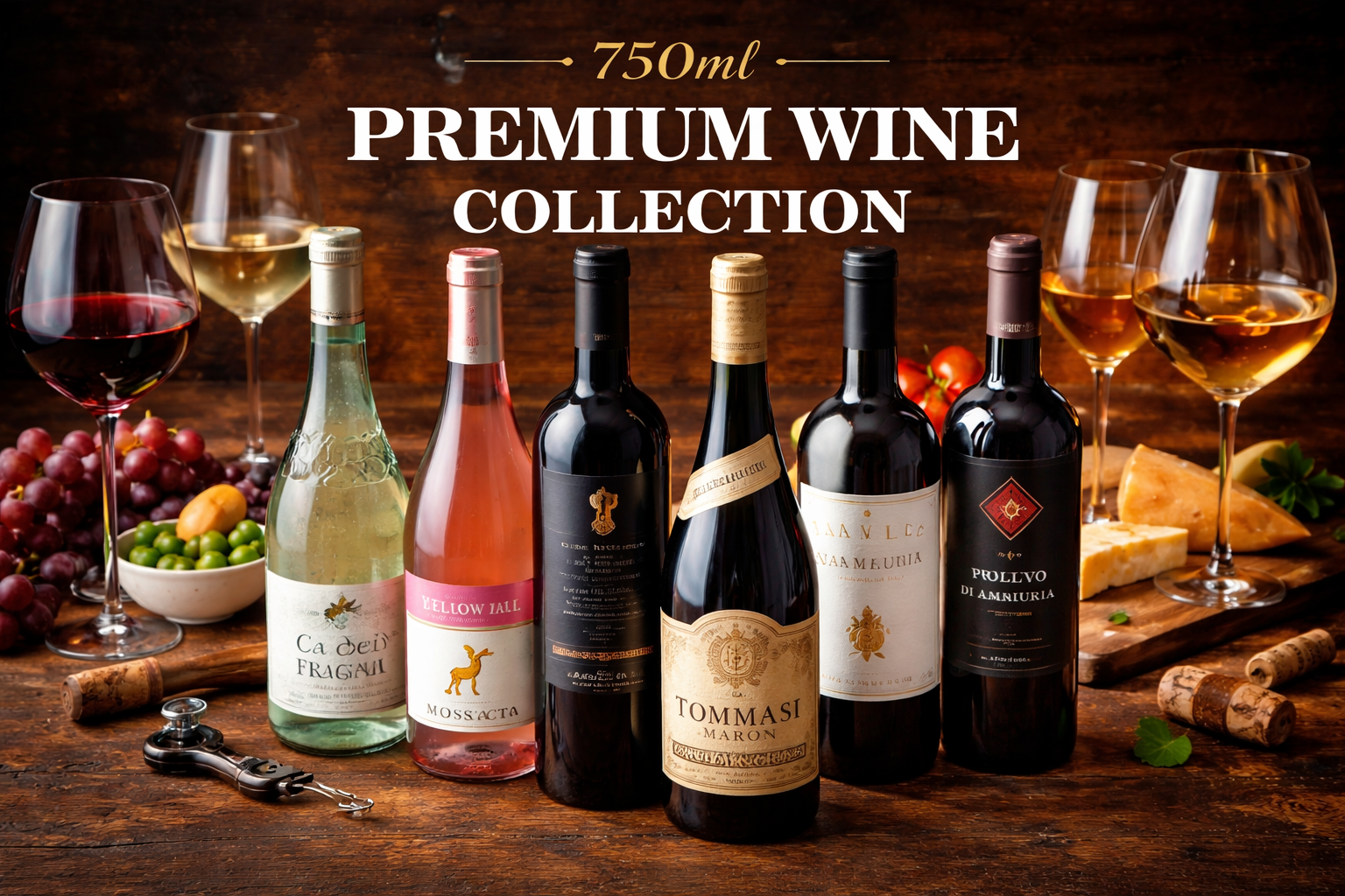 an assortment of premium wine bottles, neatly arranged in a vertical list with product names, descriptions, and availability statuses.