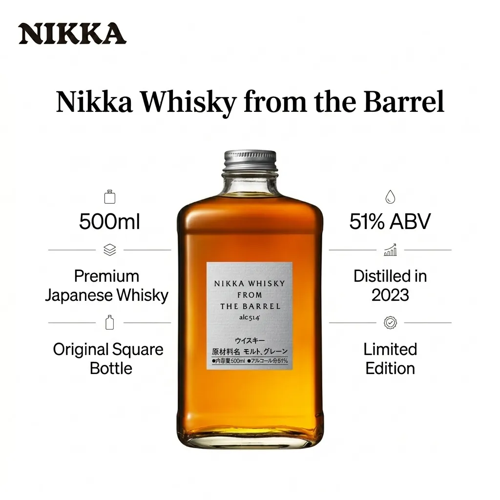 Nikka Whisky from the Barrel – 500ml, 51% ABV, Original Square Bottle