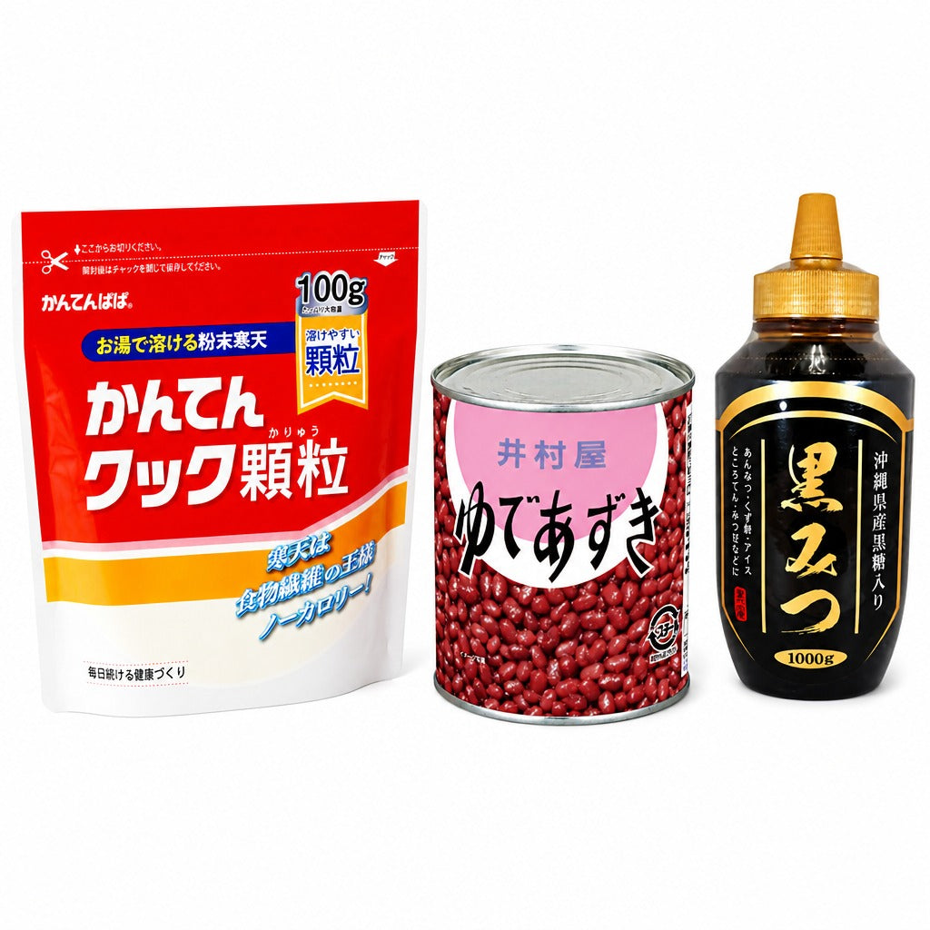 Japan Azuki Kuromitsu Kanten Dessert Kit – Granulated Agar Agar, Sweet Red Beans & Brown Sugar Syrup