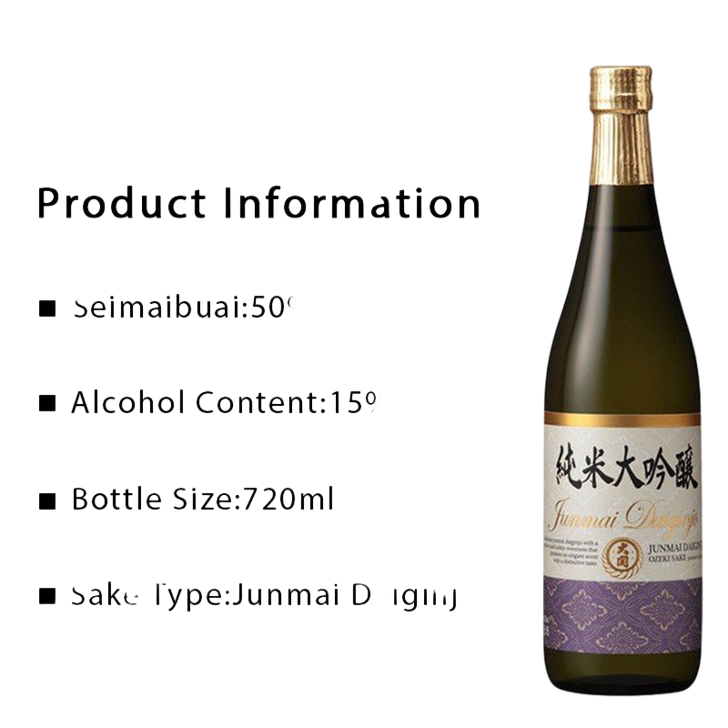 Ozeki Junmai Daiginjyo Sake Mellow Faint Sweetness Aromatic Derived From Rice 15% 720ml大関
