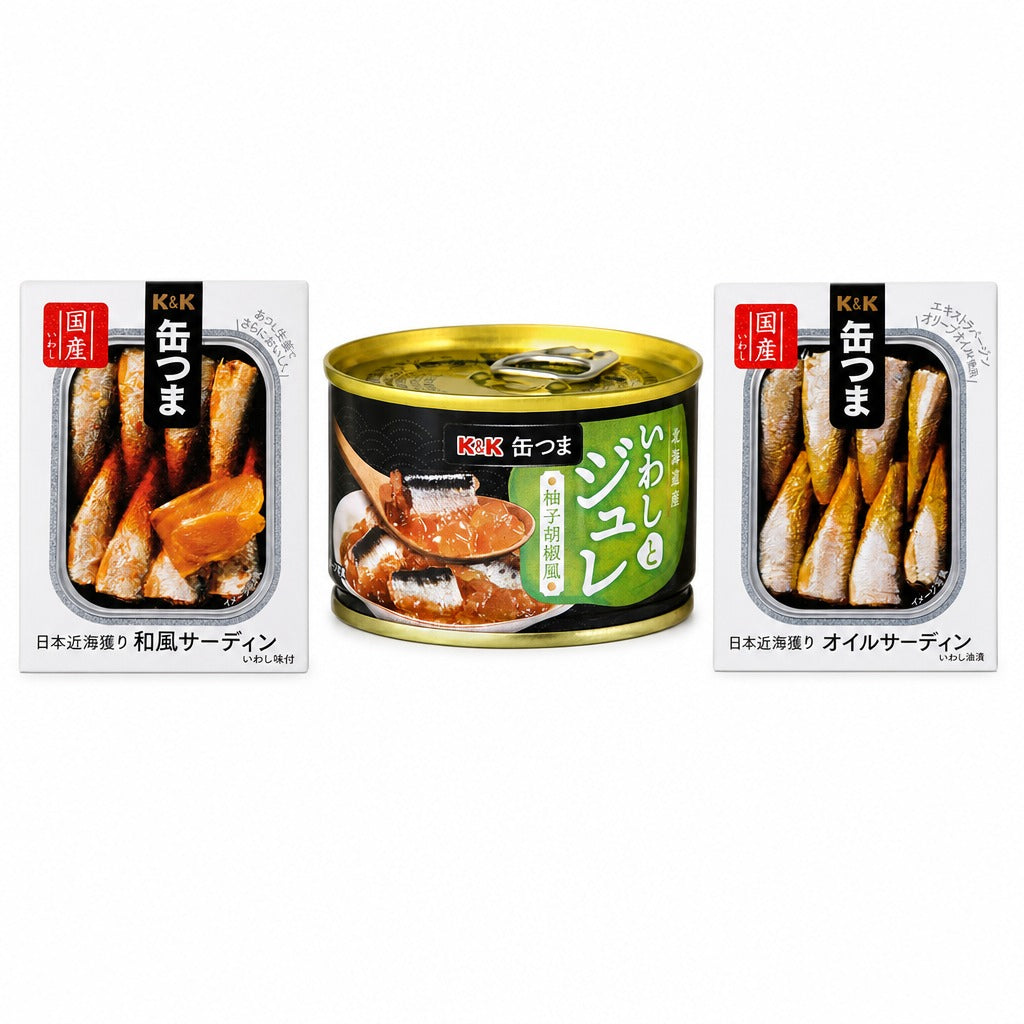 K&K Japanese Sardines Collection – Yuzu Pepper Jelly, Japanese Style & Oil Sardines