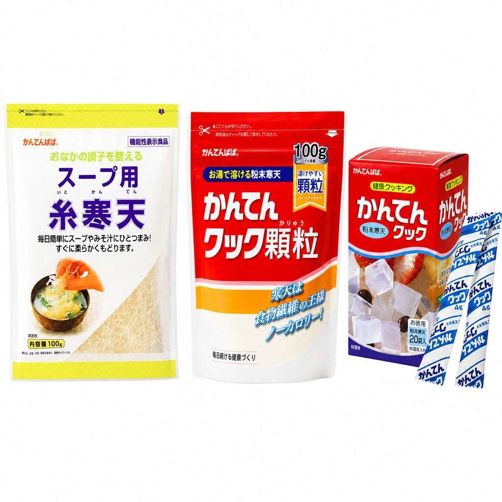 Japan Kantenpapa Agar Agar Kanten – Granules 100g / Stick Powder 4g x 20 / Soup Thread Agar 100g – Vegan Jelly & Dessert Thickener