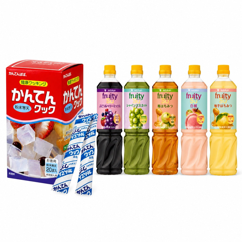 Japan Fruity Vinegar Agar Jelly Kit – Kanten Agar Powder with 5 Mizkan Fruit Vinegar Concentrate Flavors