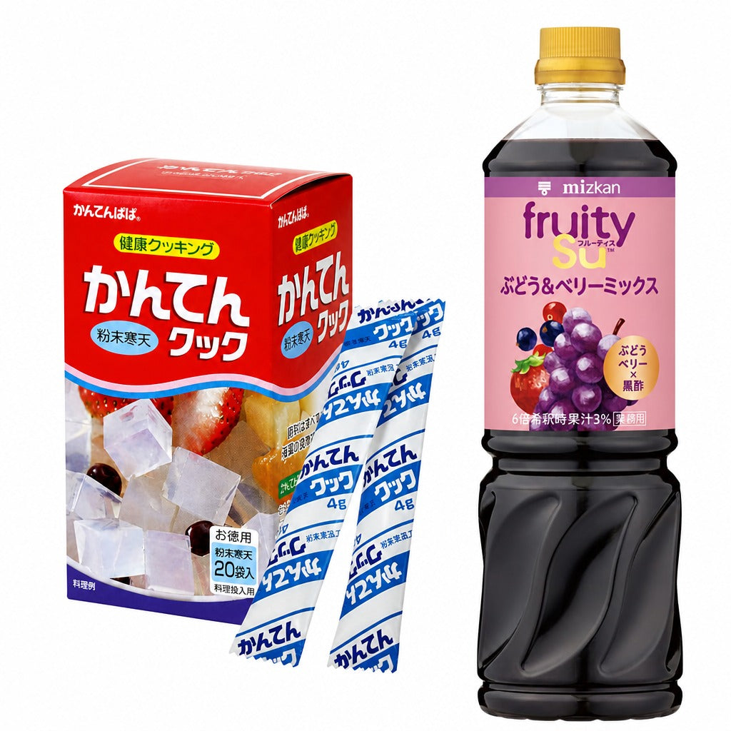 Japan Fruity Vinegar Agar Jelly Kit – Kanten Agar Powder with 5 Mizkan Fruit Vinegar Concentrate Flavors