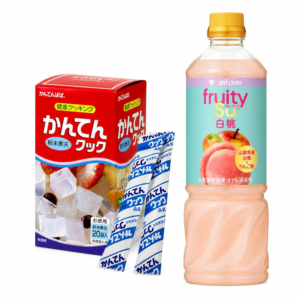 Japan Fruity Vinegar Agar Jelly Kit – Kanten Agar Powder with 5 Mizkan Fruit Vinegar Concentrate Flavors