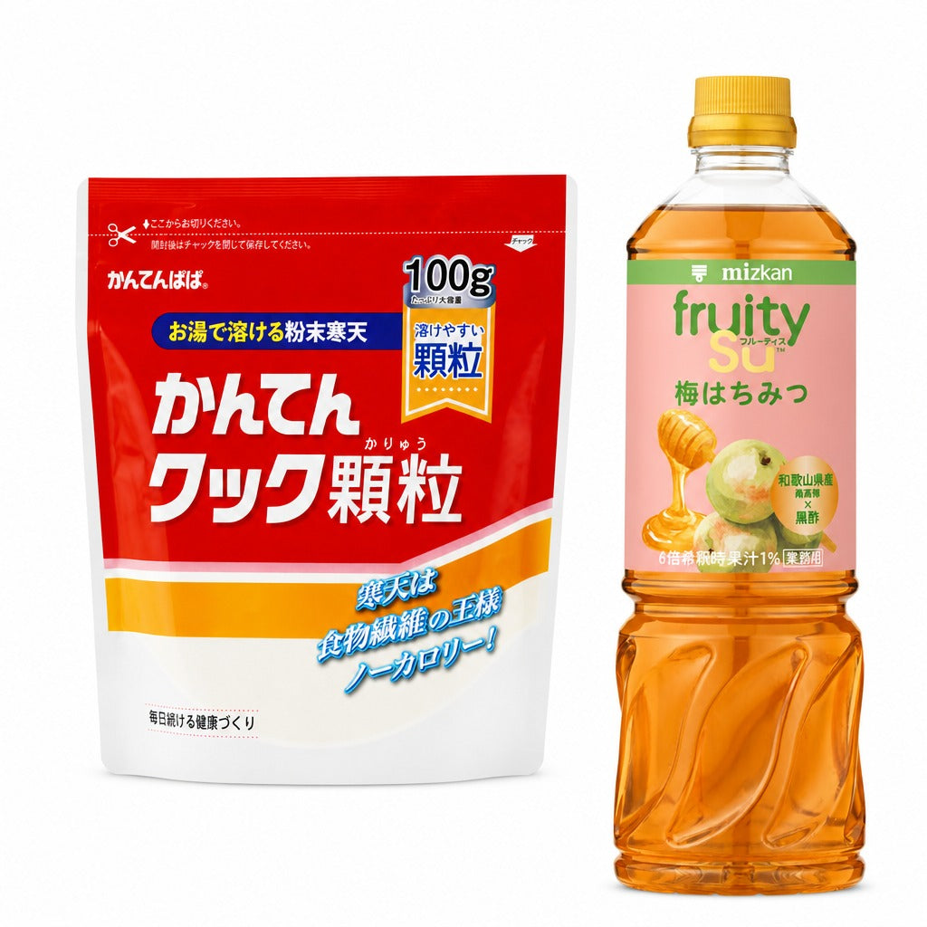 Japan Fruity Vinegar Agar Jelly Kit – Granulated Agar Agar with 5 Mizkan Fruit Vinegar Concentrate Flavors
