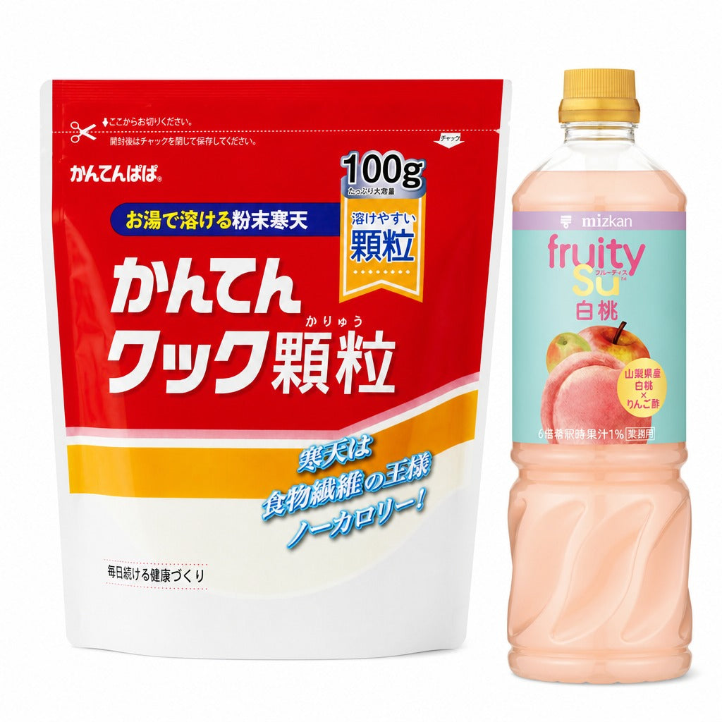 Japan Fruity Vinegar Agar Jelly Kit – Granulated Agar Agar with 5 Mizkan Fruit Vinegar Concentrate Flavors
