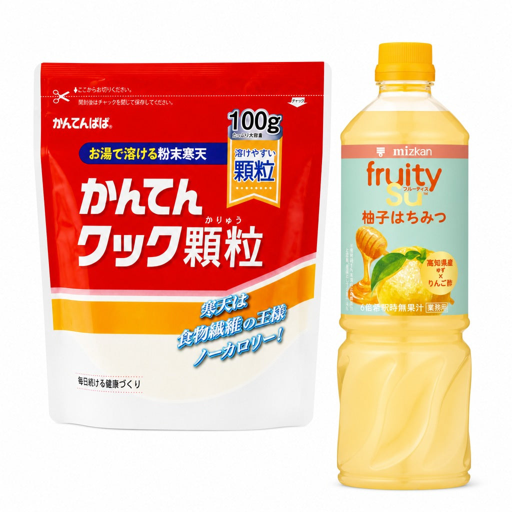 Japan Fruity Vinegar Agar Jelly Kit – Granulated Agar Agar with 5 Mizkan Fruit Vinegar Concentrate Flavors
