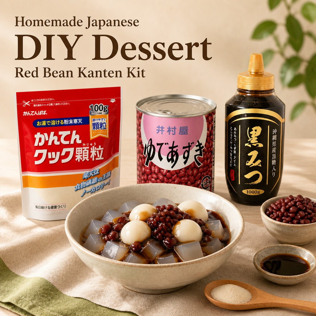 Japan Azuki Kuromitsu Kanten Dessert Kit – Granulated Agar Agar, Sweet Red Beans & Brown Sugar Syrup