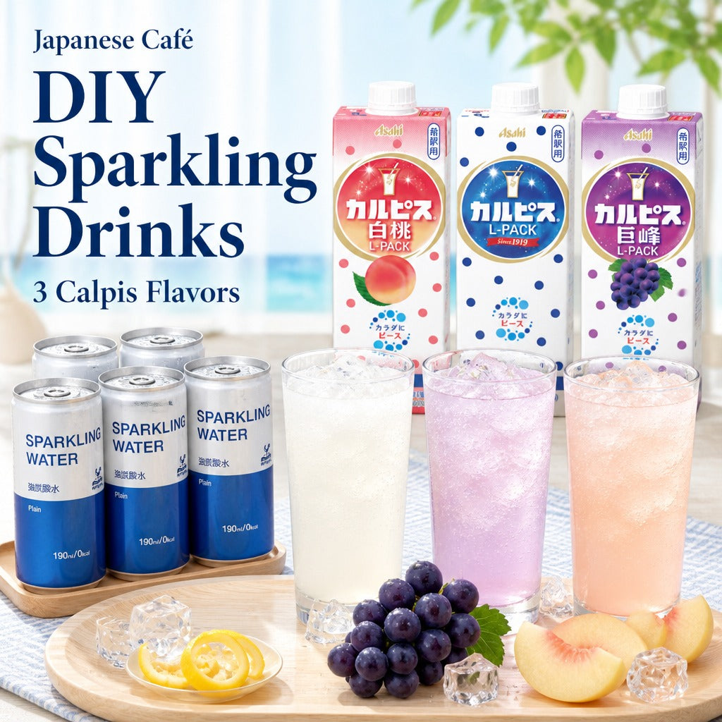 Japan Calpis Sparkling Drink Variety Kit – Original, Kyoho Grape & White Peach Concentrate with Strong Sparkling Water