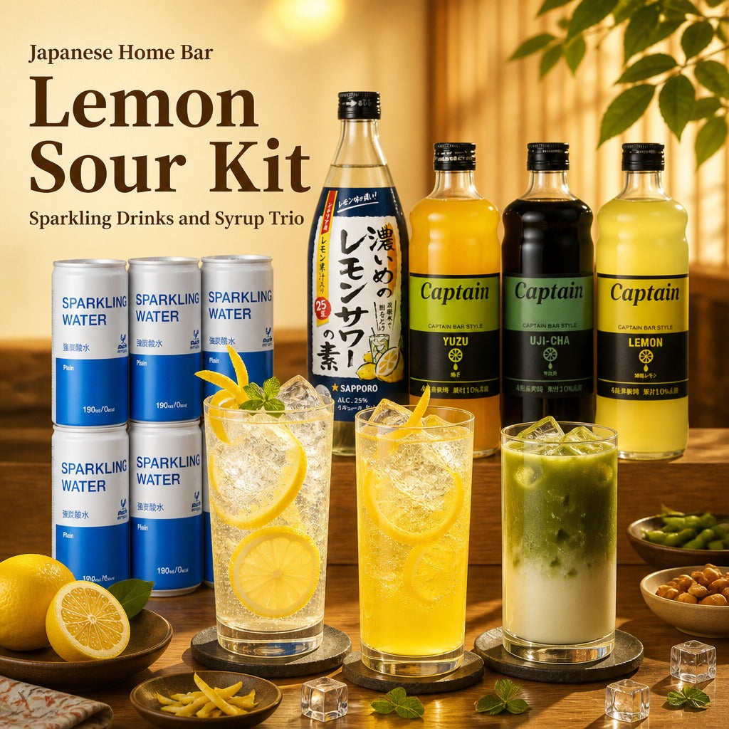 Japan Home Bar Drink Mixer Kit – Lemon Sour Base, Strong Sparkling Water & Captain Syrup Trio